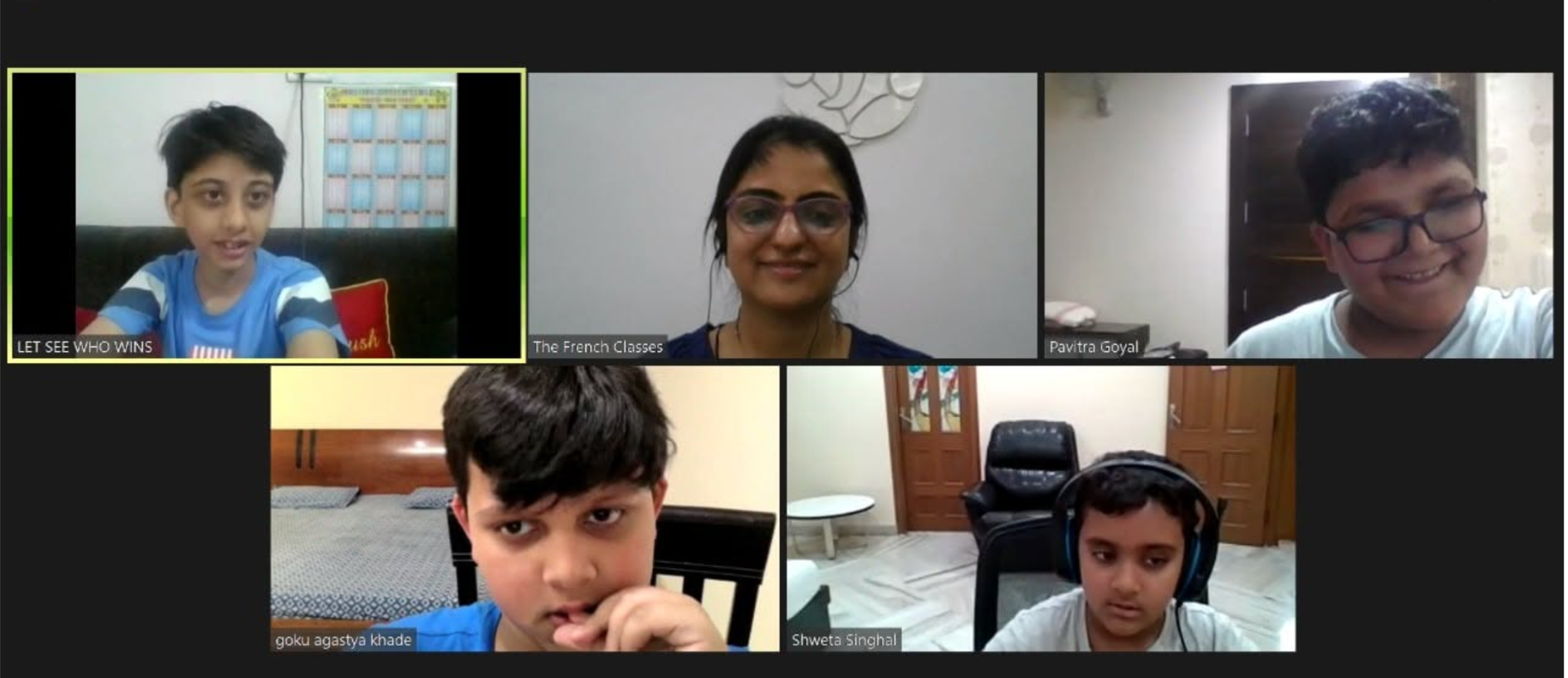 Bhaveshi and students taking part in a lively online group challenge