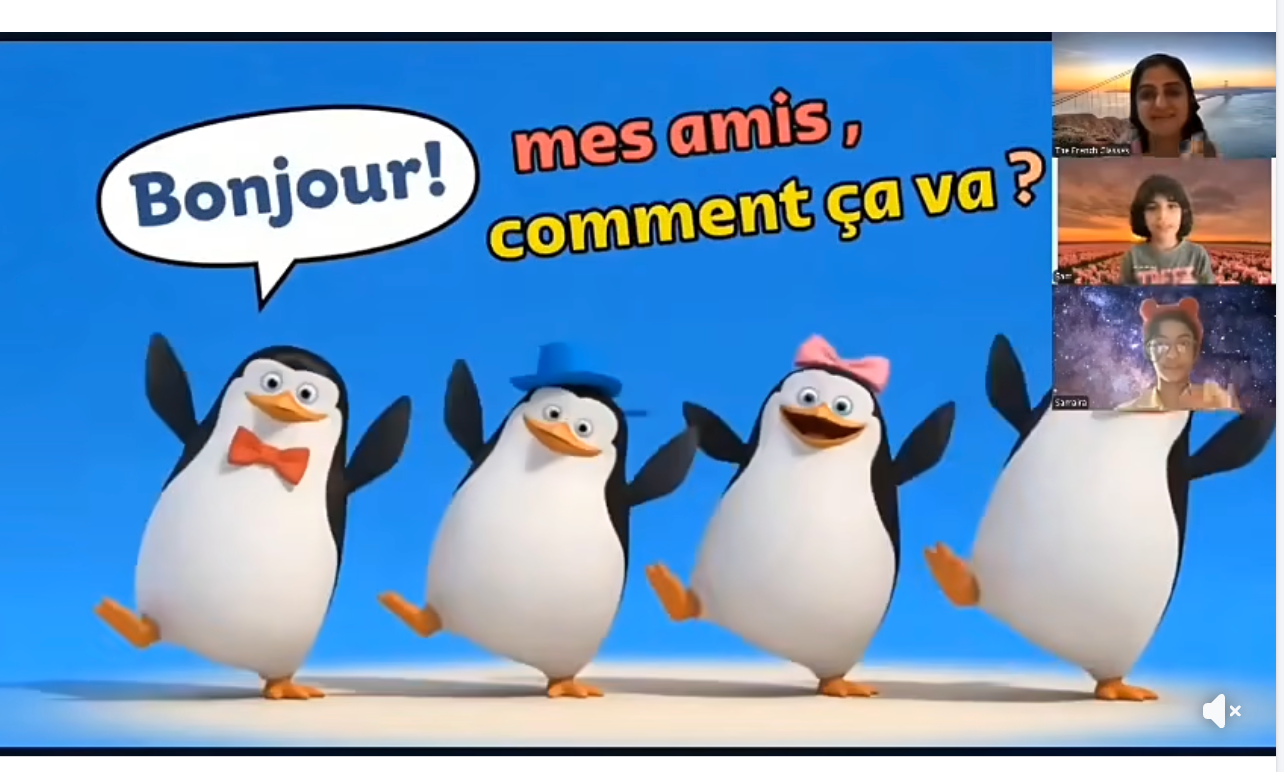 Bhaveshi and students practising French with a playful group activity online