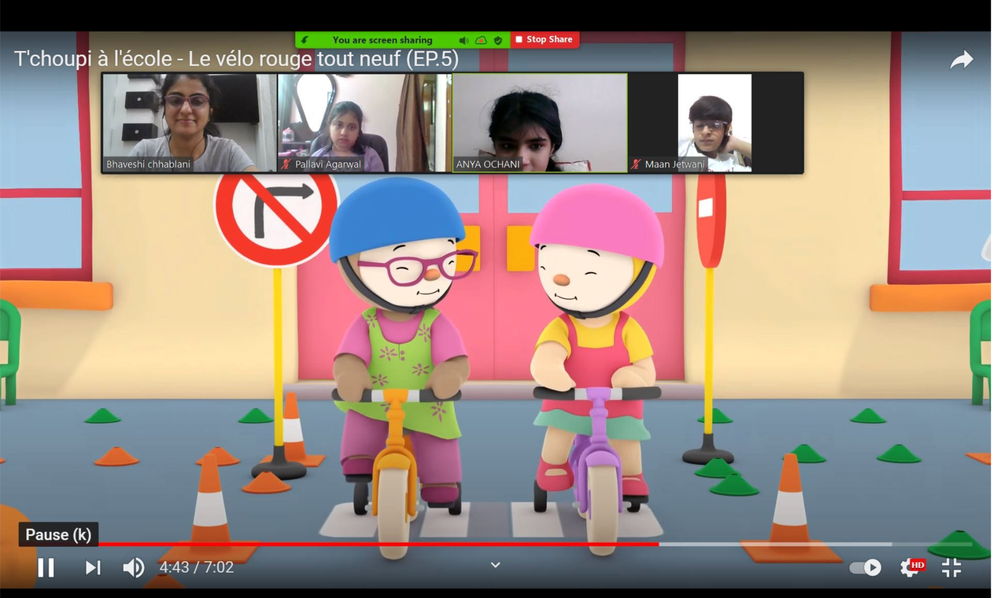 Students taking part in a live group French lesson with Bhaveshi